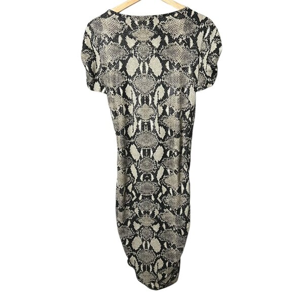 Alberto Makali Python Ruched Faux Wrap Bodycon Knee Length Dress Beige M Mobwife - Picture 4 of 11